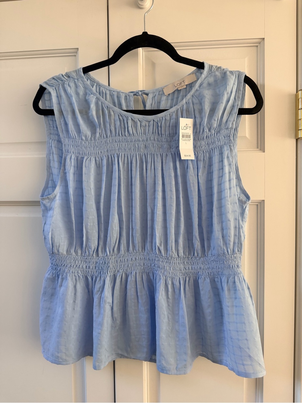 NWT LOFT Women's Light Blue Sleeveless Smocked Peplum Top